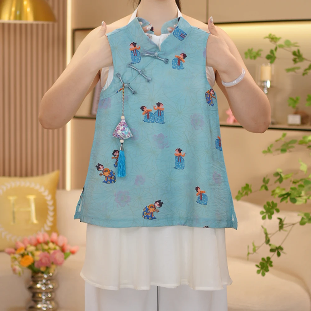 女童2025夏季新款时尚中式国风汉服碎花背心连衣裙-8478