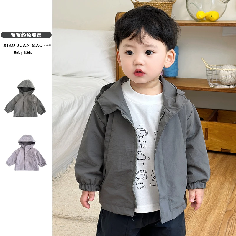 T25C79春秋新款洋气时尚百搭休闲男宝女宝时髦宽松浅色夹克外出服