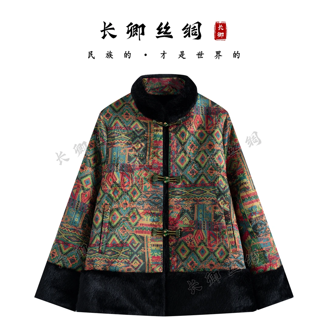 【长卿】波西米亚丨新中式国风拼接北极貂长袖外套上衣D827
