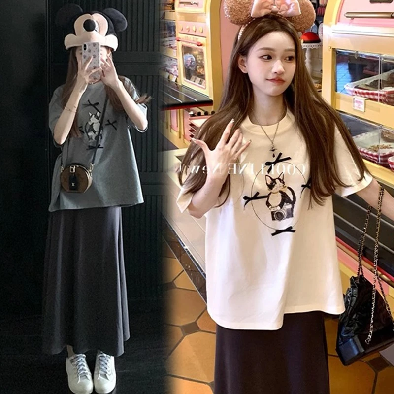 2025新款孕妇装夏装套装时尚简约印花上衣半身裙外穿两件套夏季女