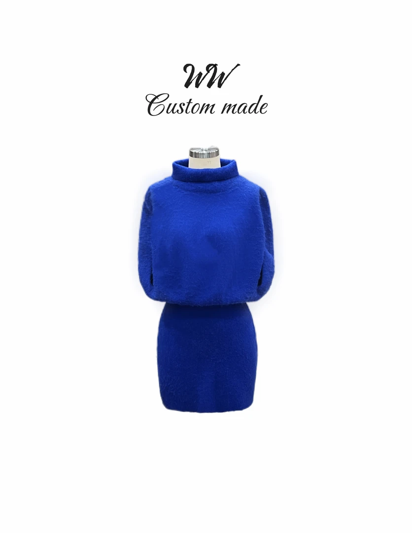 WW定制「碧波海盐」法式轻奢气质收腰复古时尚仙气宴会女款毛衣裙