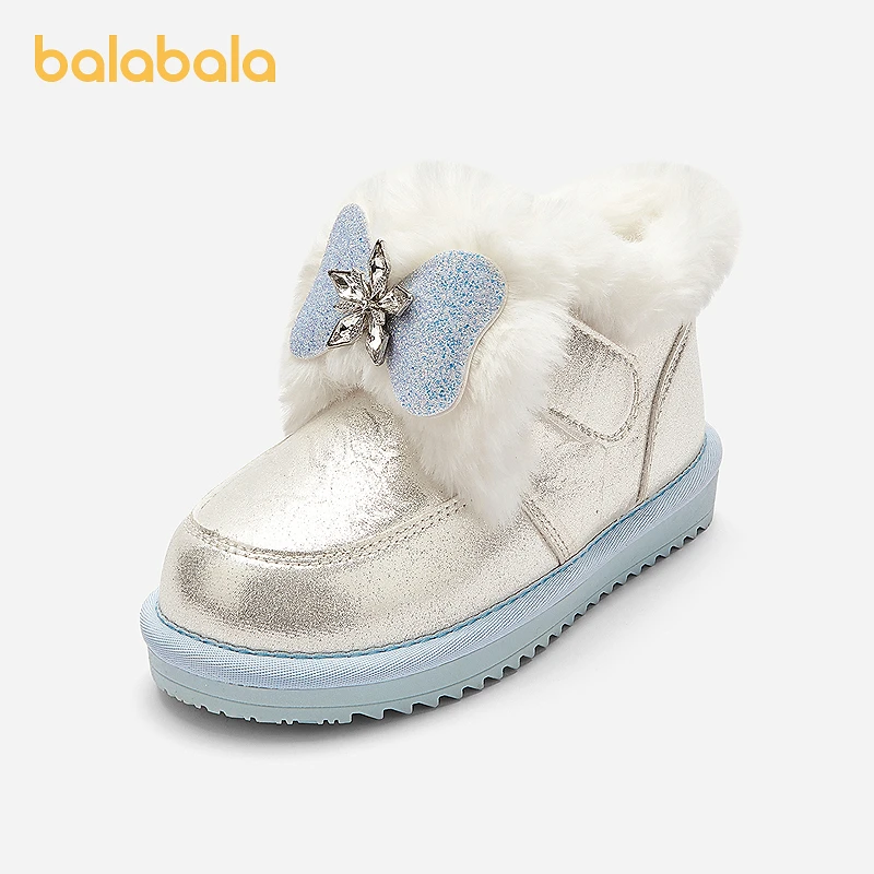 巴拉巴拉童鞋女童雪地靴加绒保暖棉靴子冬季短靴儿童防滑鞋子甜美