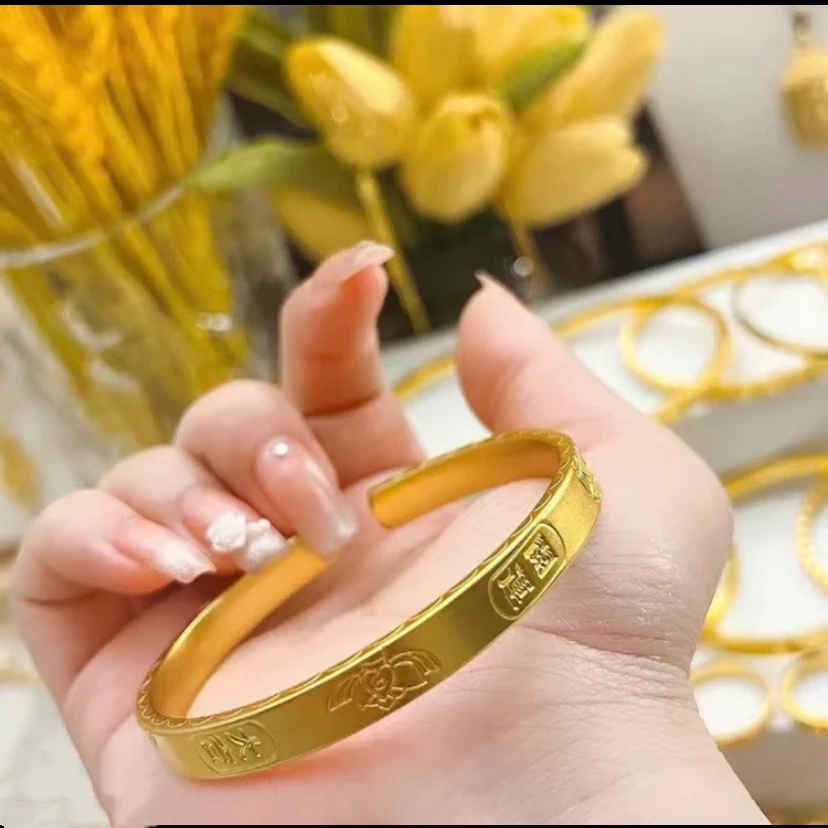 铜合金手镯 精美吉言开口精工莲花吉祥图腾开运大吉手镯饰品轻奢