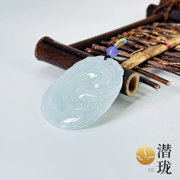 【潜珑】qq-3015缅甸天然a货翡翠冰底如意吊坠53*41mm
