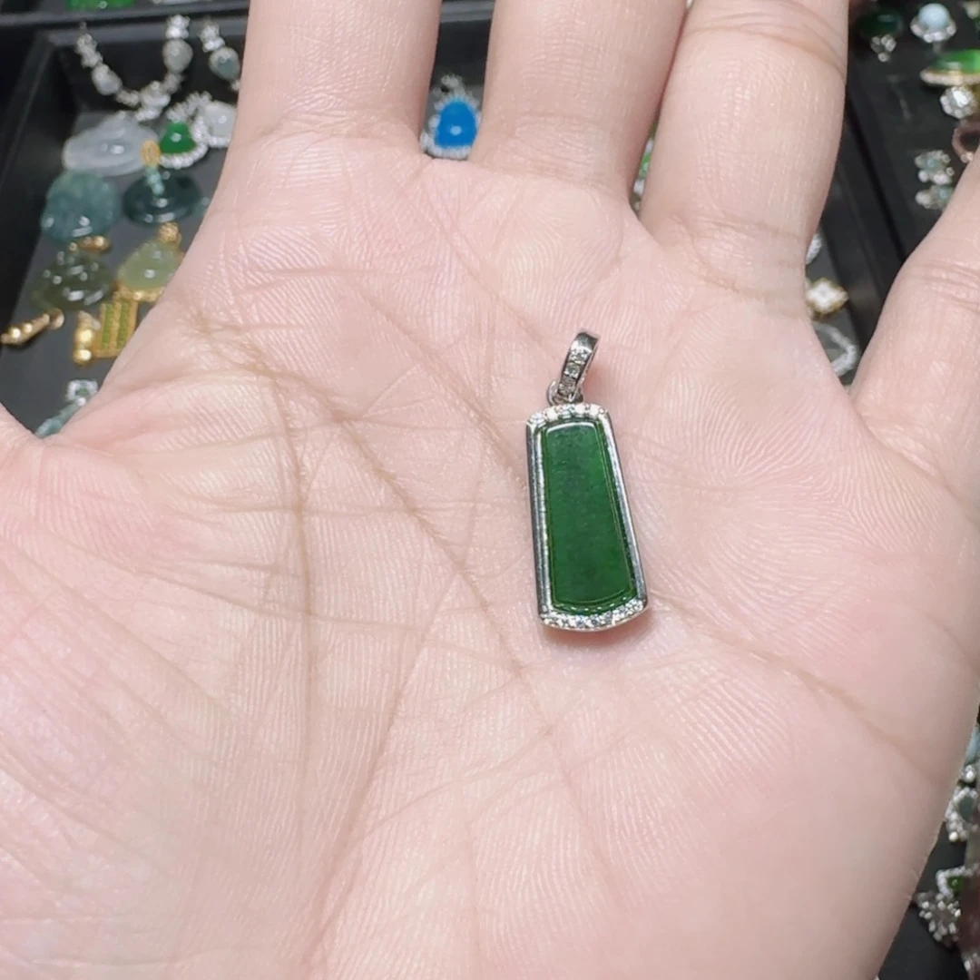 吊坠(不含链)银S925镶嵌翡翠无事牌