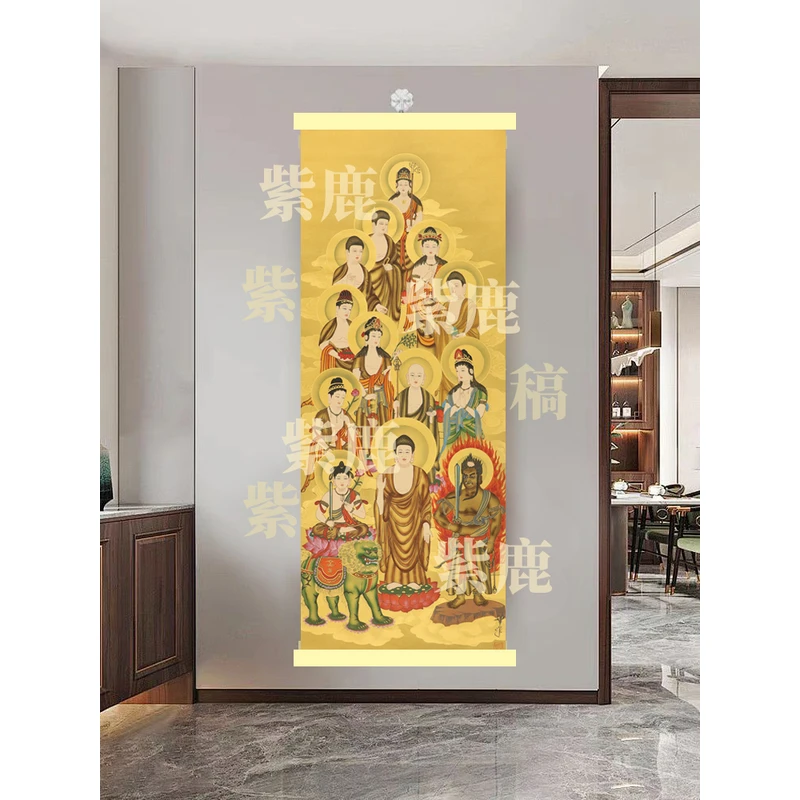 【623群佛图】60x150cm现代简约挂轴装饰画办公室家居装饰画