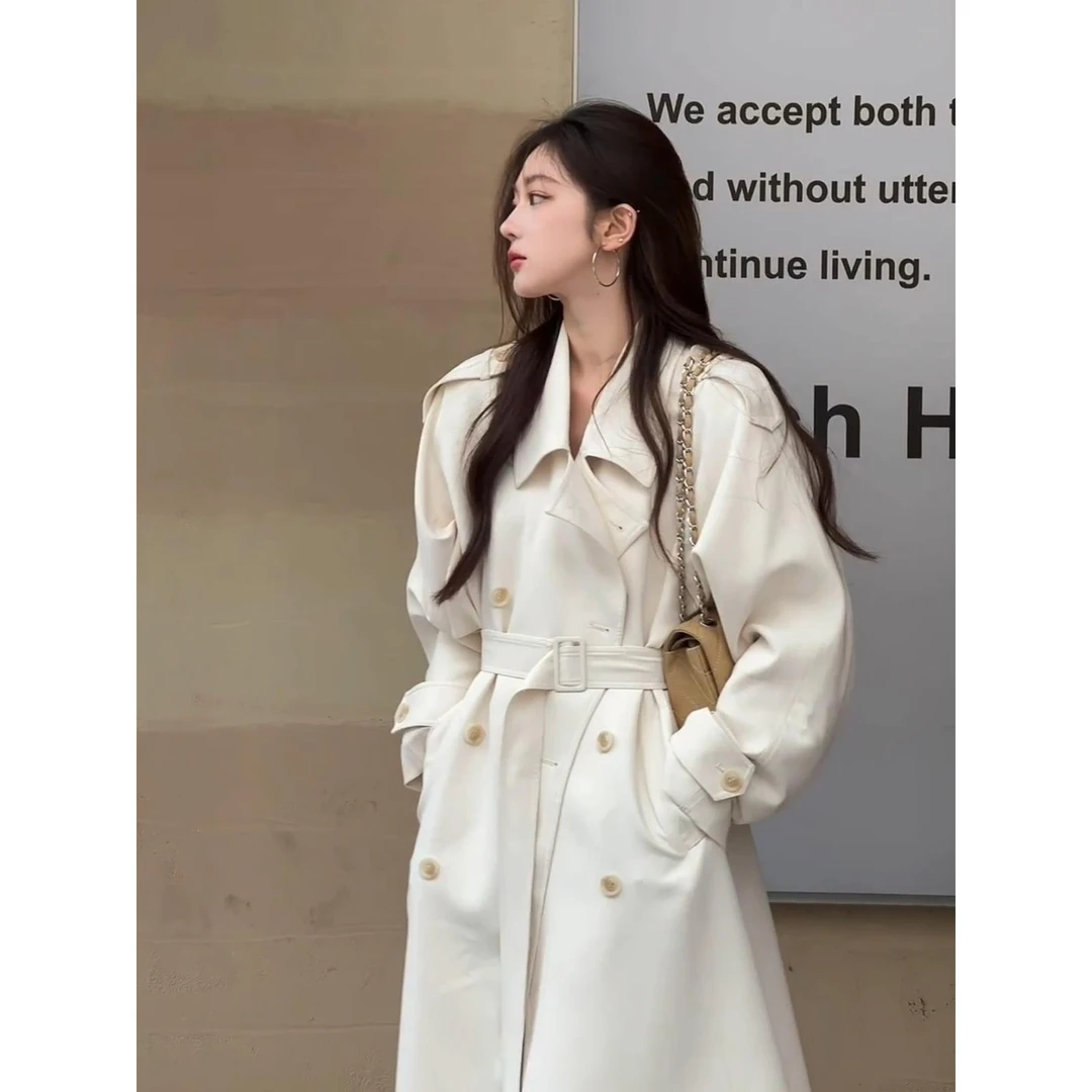 白色长款高个子风衣外套女2025春秋新款爆款韩系网红洋气炸街女装