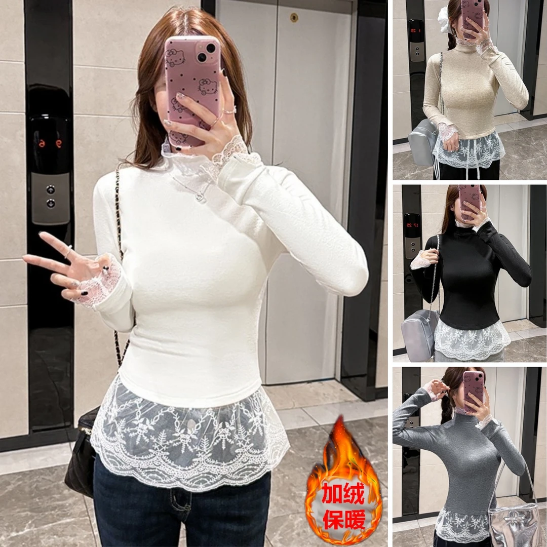 【加绒加厚】芭蕾风洋气百搭T恤小众设计秋冬叠穿修身打底衫S11455