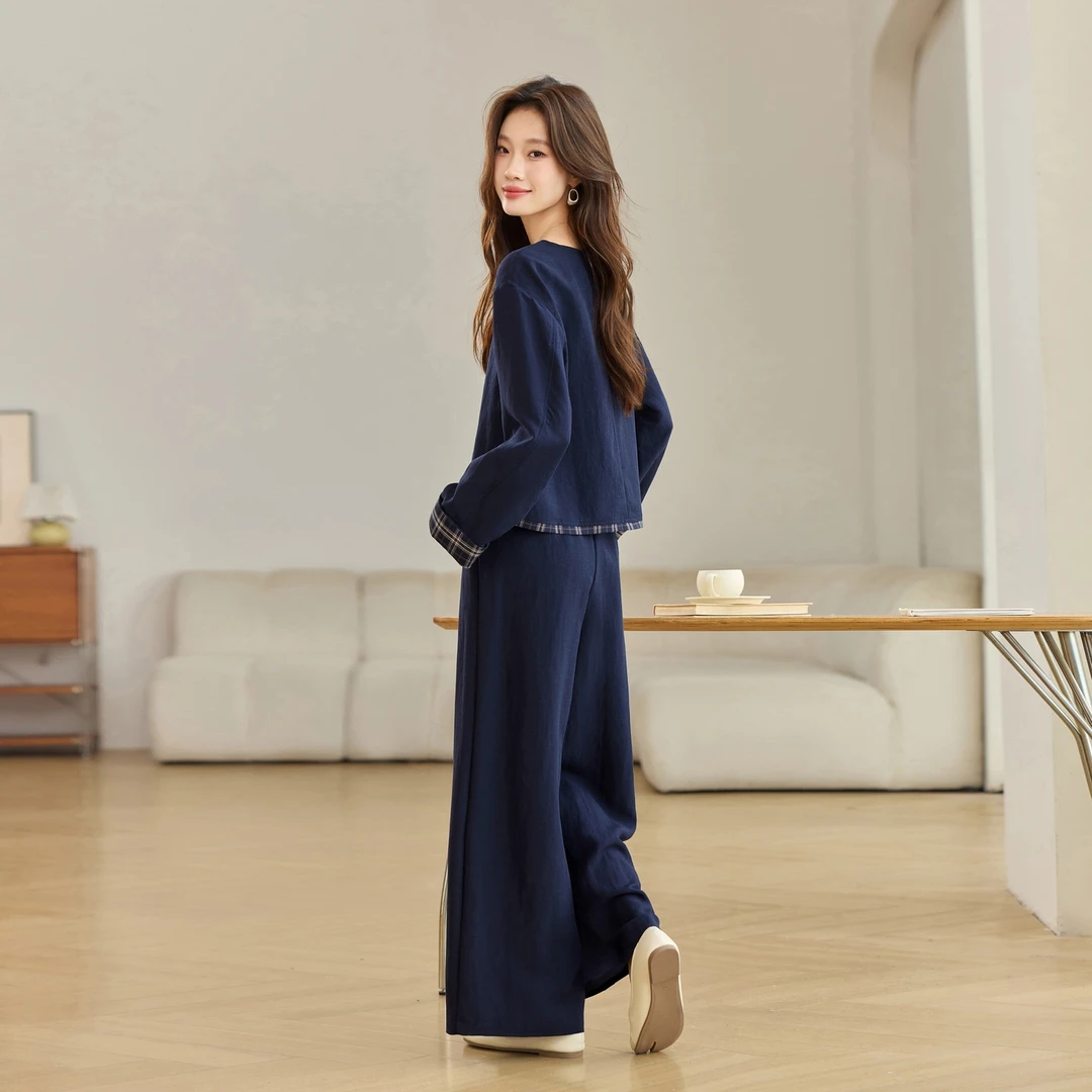 巨好看的早秋一整套装女2025秋装爆款韩系独特超好看阔腿裤两件套