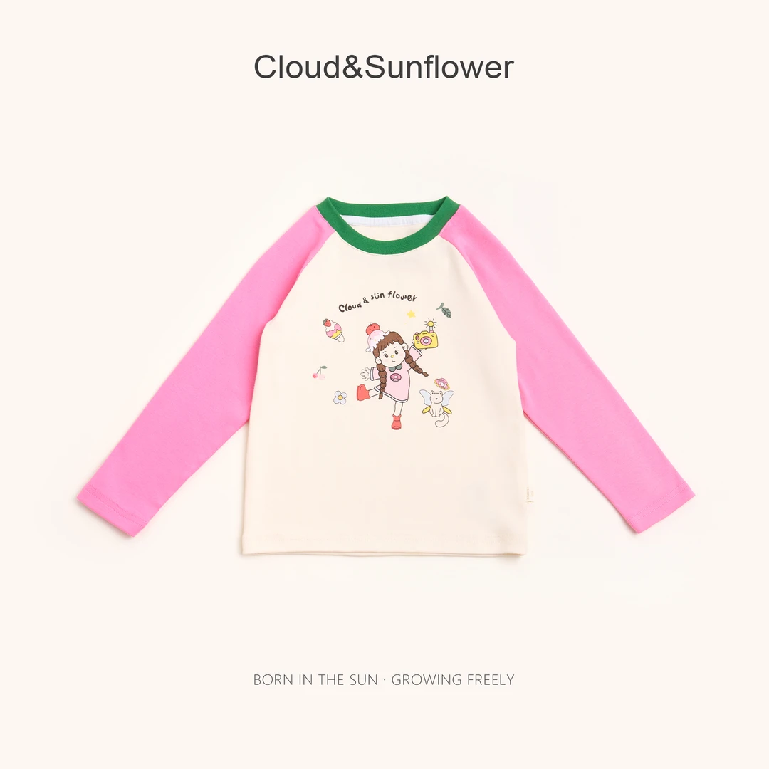 【云朵小葵】女童秋季新款小女孩插肩圆领时尚休闲百搭上衣991192