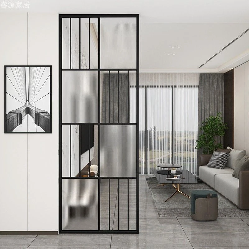 长虹现代玻璃简约屏风隔断客厅不锈钢轻奢入户玄关北欧装饰铁艺