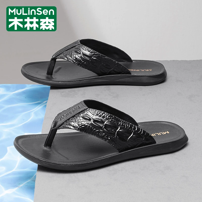 木林森人字拖男夏外穿软皮高档广东夹脚拖鞋男士防滑耐磨防水凉拖