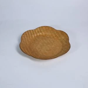 大漆竹席百合形浅果盘中直径19.5cm 高2.5cmDG19-2