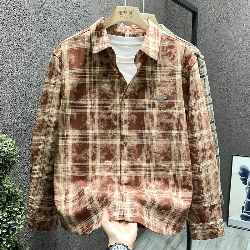 专柜高级感品质日系格子衬衫长袖男装时尚韩版休闲纯棉高端衬衣男