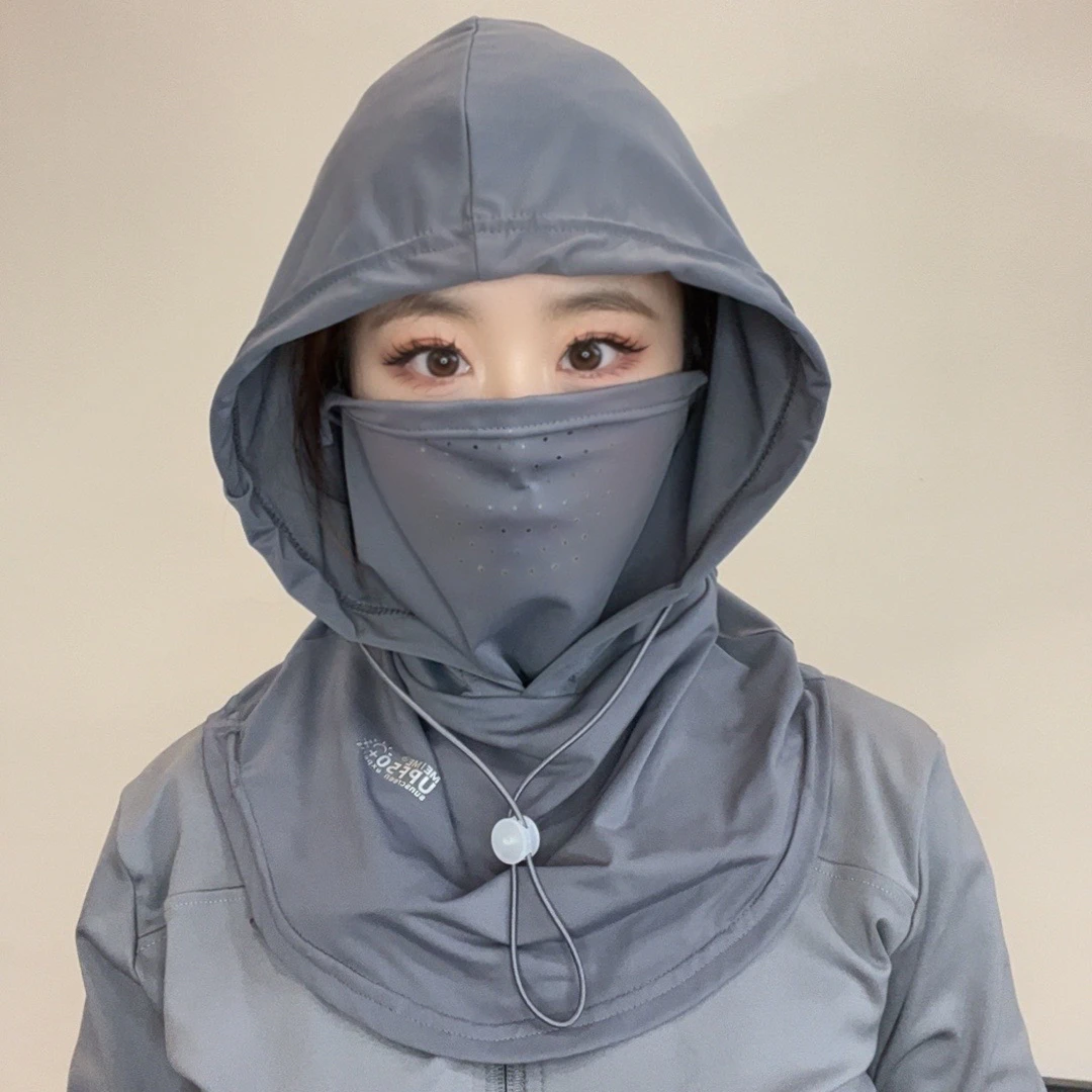 防晒面罩女帽子一体护颈全脸防紫外线头盔骑行头套罩围脖冰丝口罩