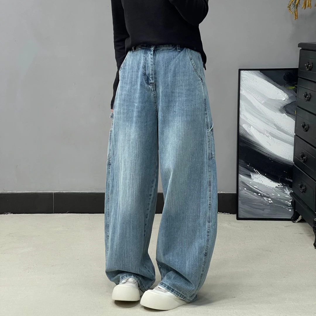 70120春季宽松牛仔裤休闲百搭复古高街水洗薄款潮流高街牛仔裤ins