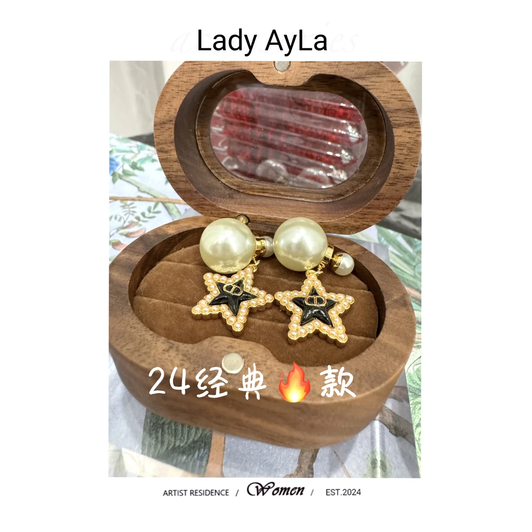 铜合金仿珍珠耳饰 CD五角星满镶珠珠耳钉AL410