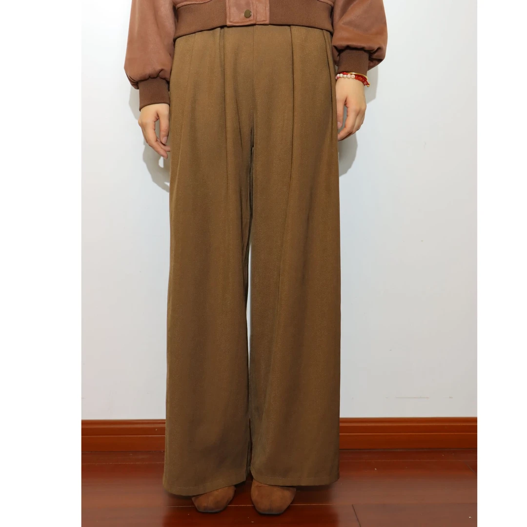 西装裤阔腿裤微弹高腰斜纹休闲裤纯色显瘦休闲通勤咖色灰色黑色