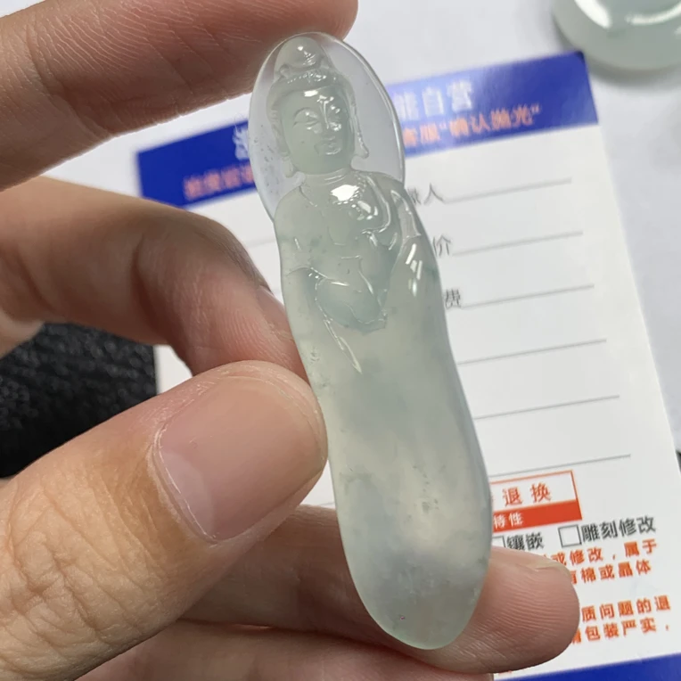 天然缅料a货翡翠站观音 56×14×5.7mm