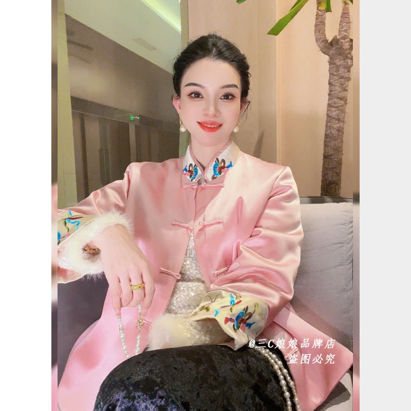 宸嫚三C娘娘13802【华之美】新中式国风时尚醋酸刺绣棉外套