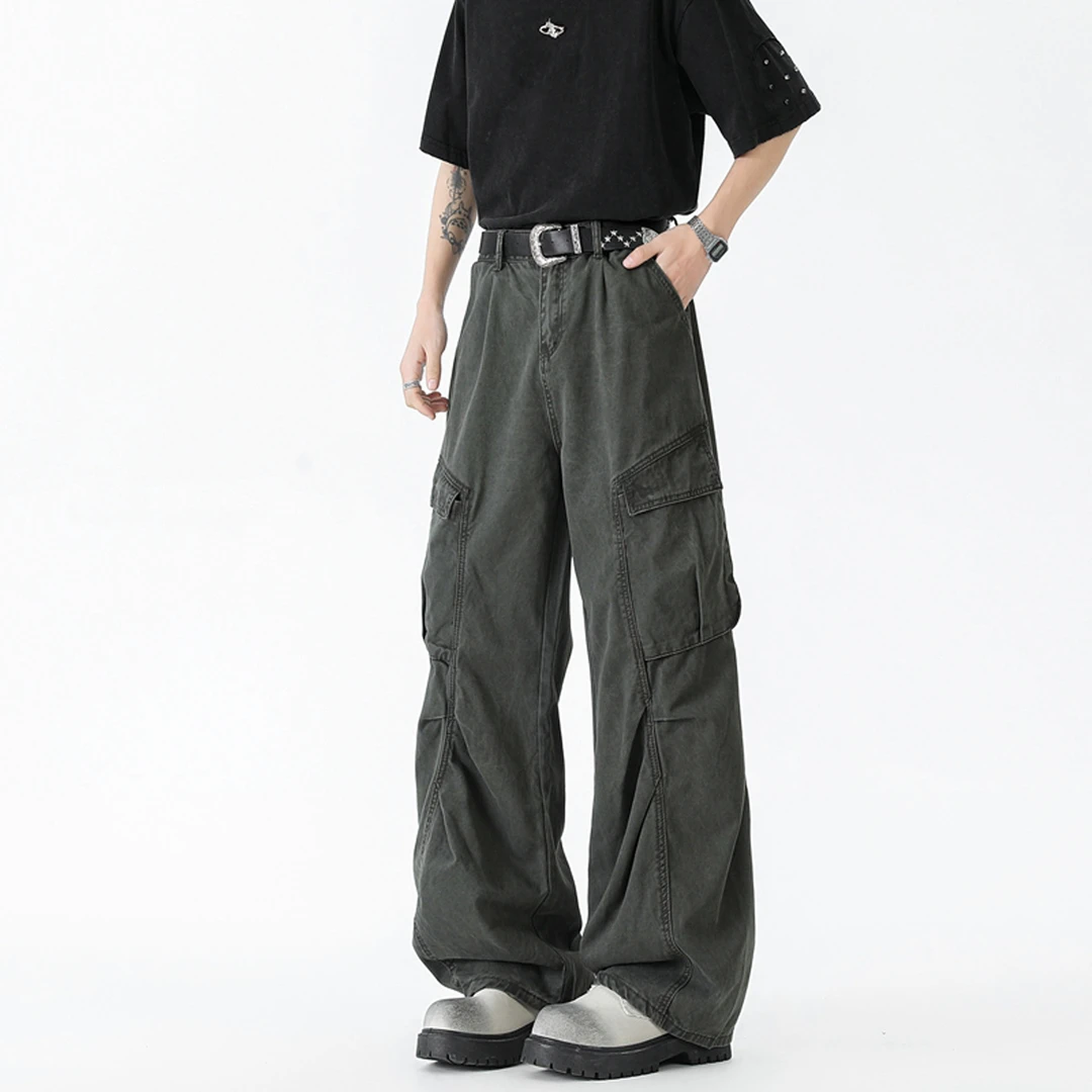ZMOH美式复古高街侧边大口袋宽松阔腿工装裤男潮牌解构设计感休闲