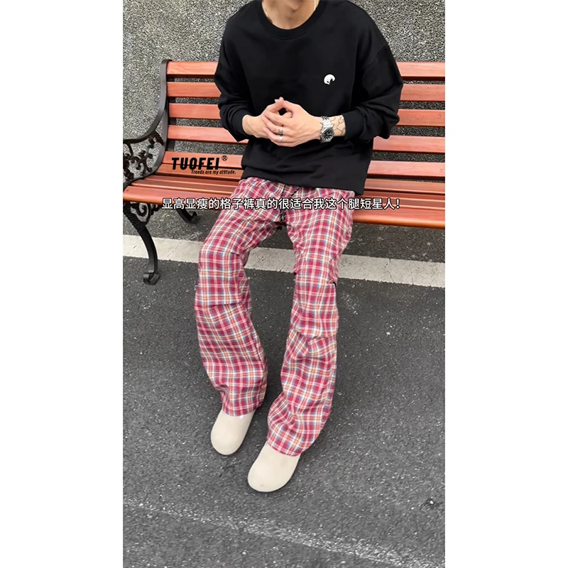 夏季新款美式复古cleanfit男褶皱微喇直筒裤透气免烫休闲裤长裤