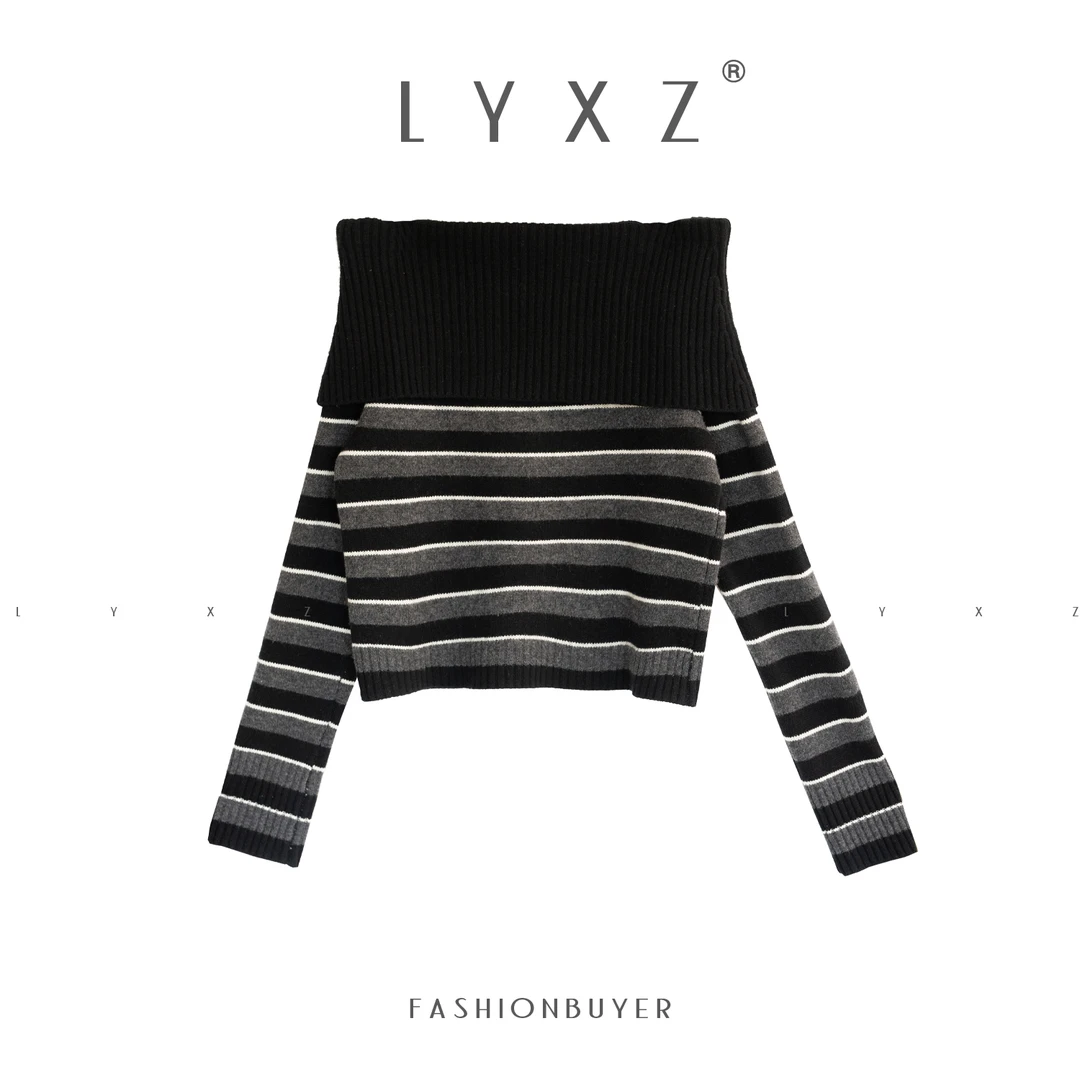 LYXZ x 【质感入秋】秋季新款女装一字肩条纹气质针织长袖81028
