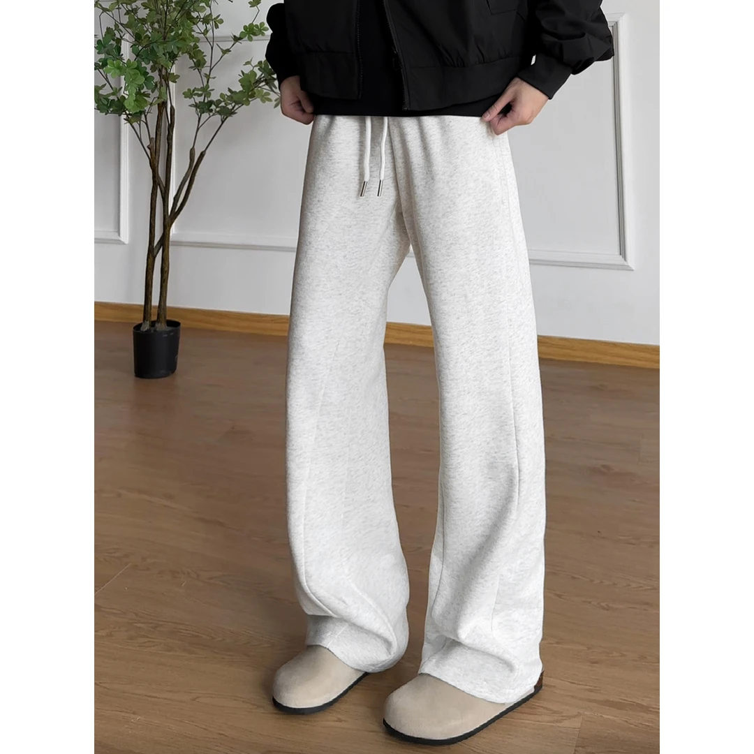 秋季美式斜切弯刀裤直筒休闲裤显瘦微喇灰色卫裤垂感男百搭裤子