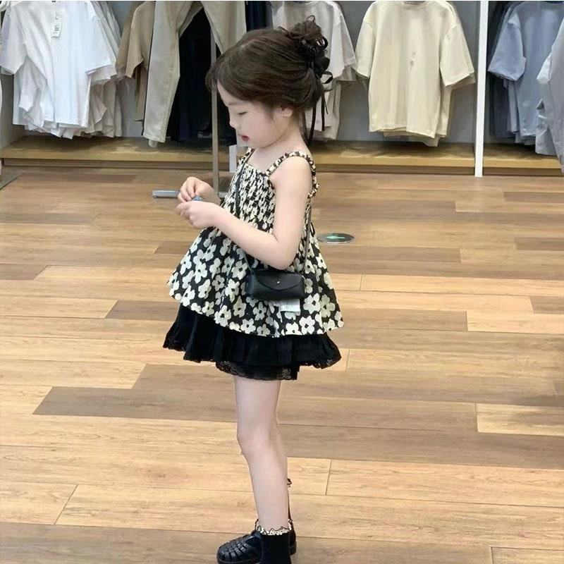 女童夏季半裙套装2025新款儿童宝宝可爱碎花吊带上衣短裙子两件套