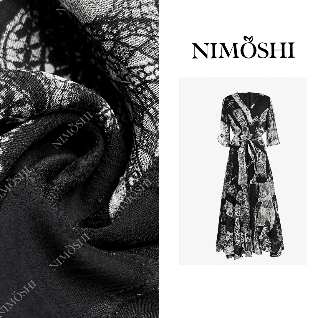 NIMOSHI莎莎夏季新款高级感轻奢茶歇风V领印花气质连衣裙Q1794