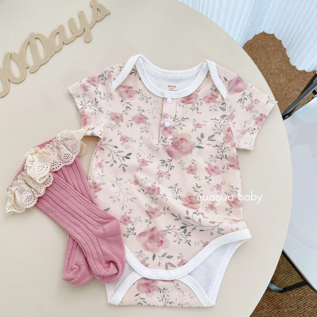 婴儿有机棉包屁衣短袖连体衣ins北欧风宝宝服装产后妈妈礼物