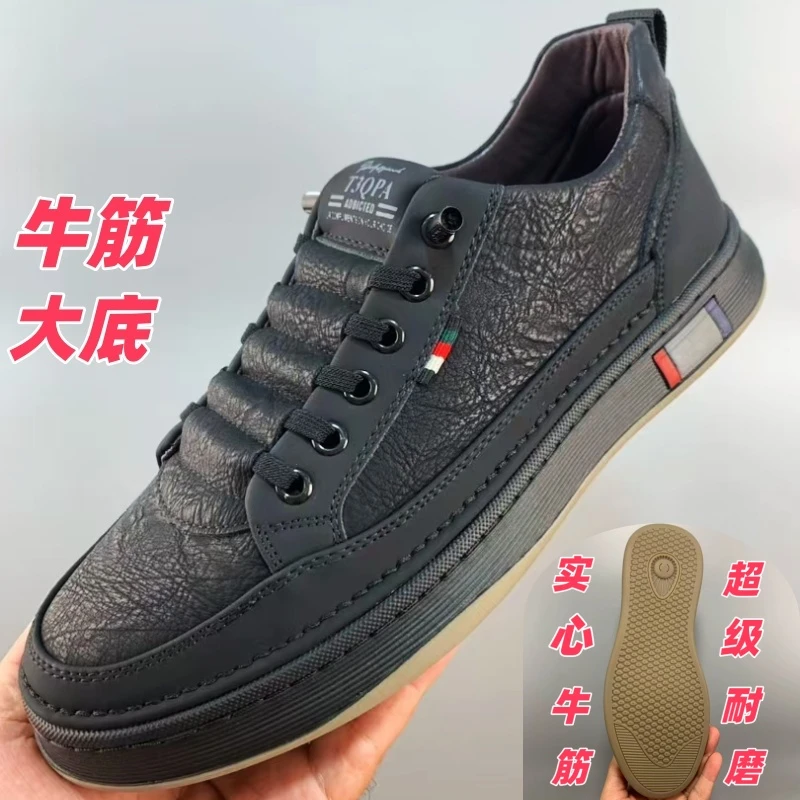 新款真皮牛皮手工一脚蹬运动休闲鞋轻便休闲皮鞋耐磨软底百搭四季