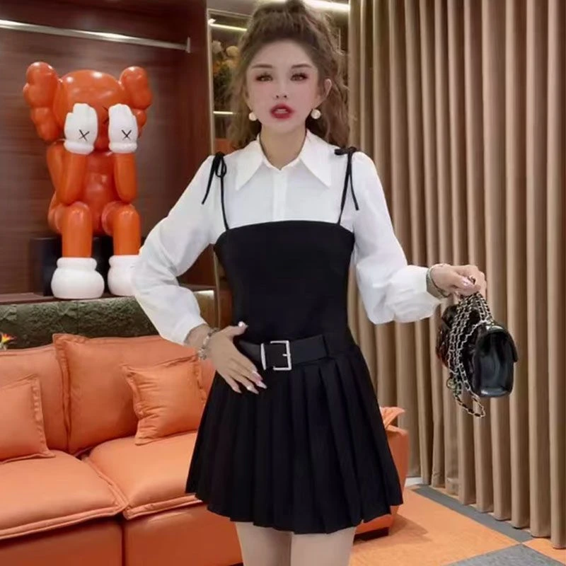 1051气质收腰假两件拼接衬衫连衣裙时尚洋气2025秋新款显瘦连衣裙