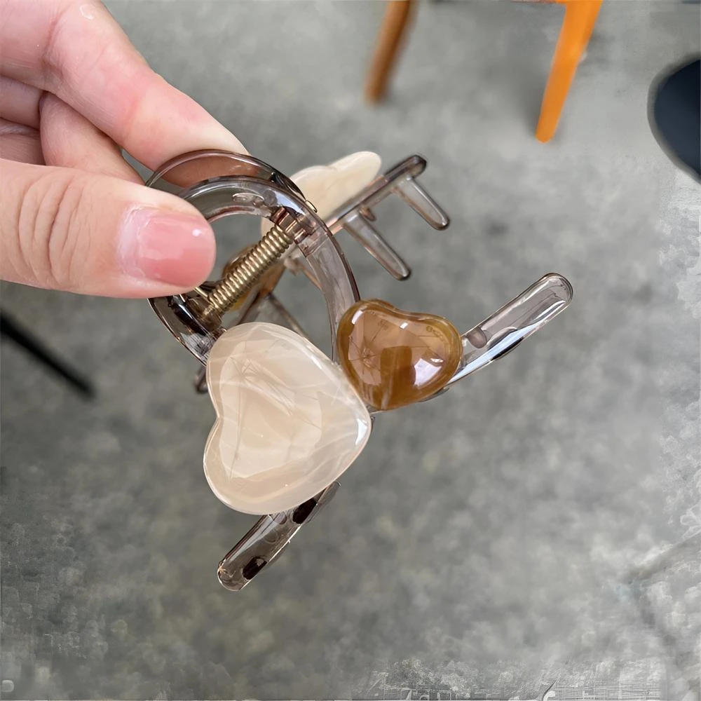 气质双面发夹百搭拼色爱心盘发果冻女百搭后脑勺发卡夹子鲨鱼饰
