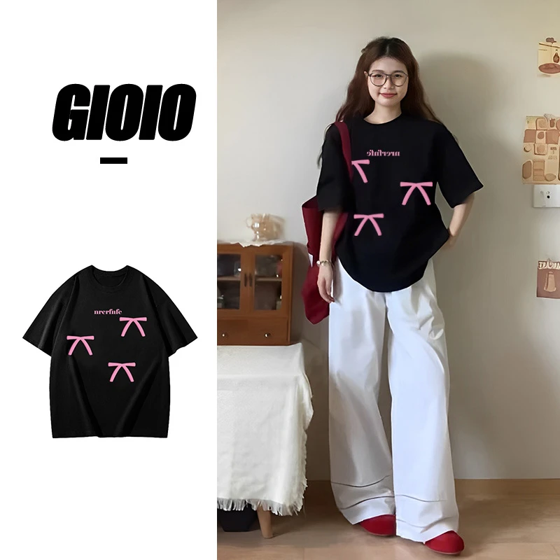 2025夏季新款宽松小众设计感圆领短袖纯棉休闲百搭女上衣T恤