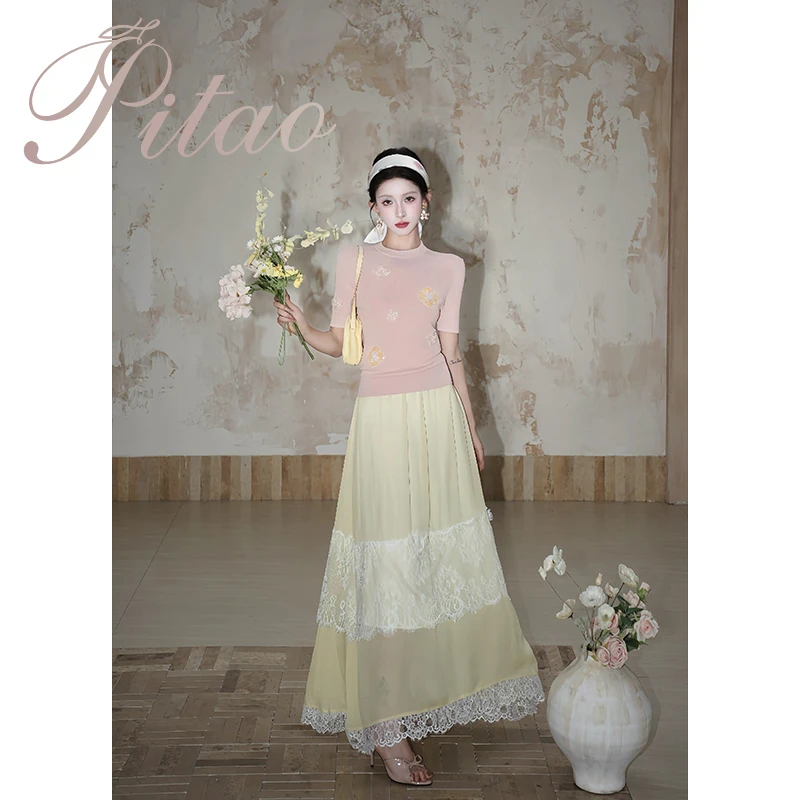 杜屁屁桃PITAO原创【樱花莓果】新款女夏季圆领时尚休闲套头针织衫