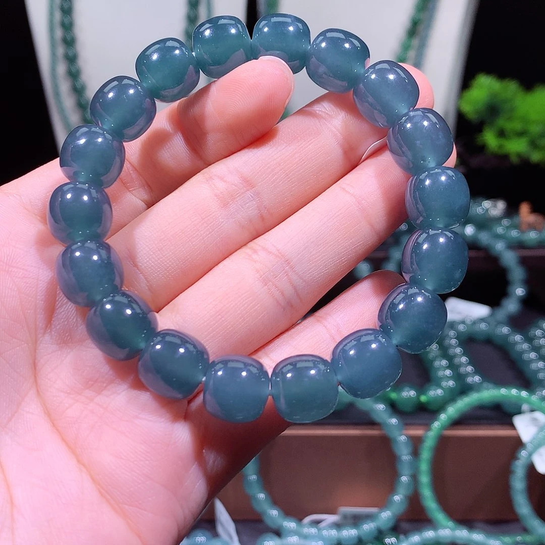 ∝***！翡翠未镶嵌手链天然a货翡翠手串10