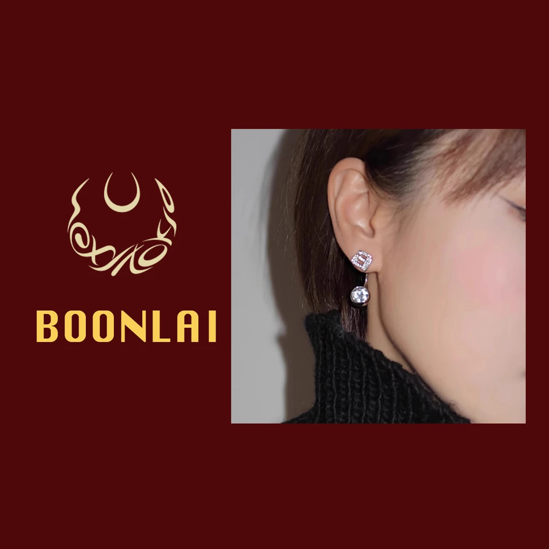 铜合金锆石耳饰 Boonlai  金属镶钻字母简约耳环034