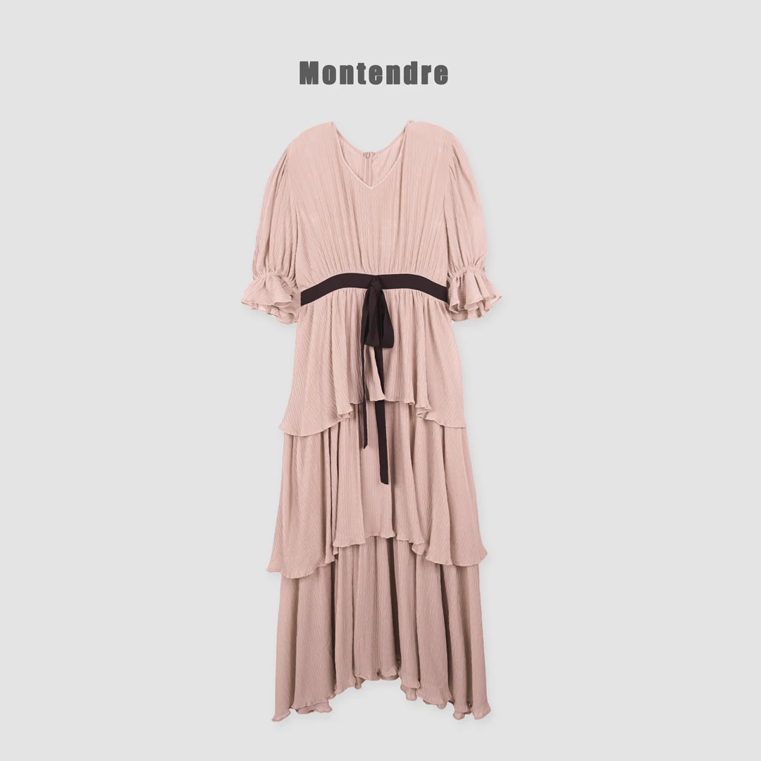 【六哥家】夏季新款 V 法式优雅气质短袖中长款连衣裙收腰显瘦长裙