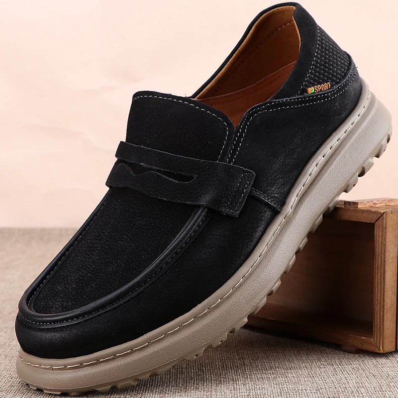 ICCLEK男士休闲鞋2025新款气垫皮鞋轻便舒适一脚蹬厚底增高乐福鞋