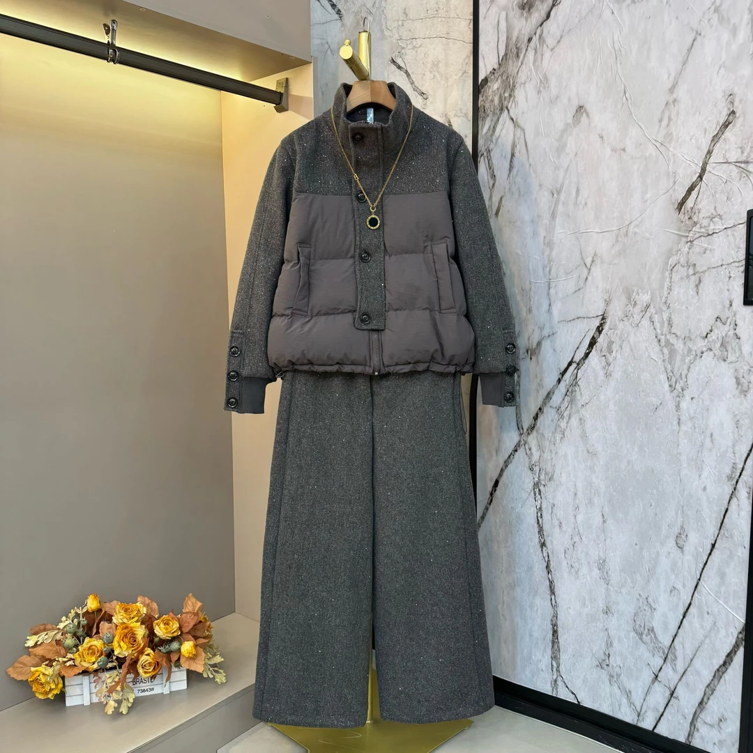 2025秋冬欧货设计感休闲百搭大码胖mm撒星棉服外套+裤子套装69170