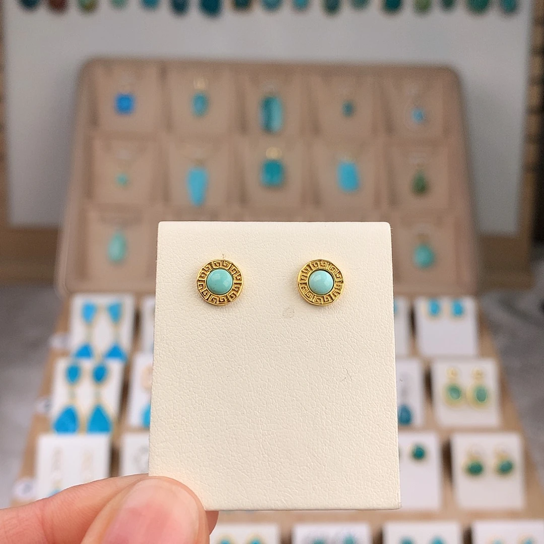 绿松石银S925镶嵌耳饰