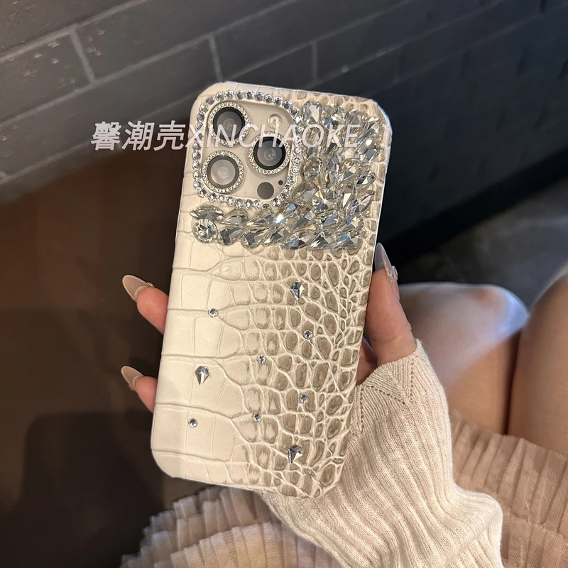 【鳄鱼纹钻壳】适用苹果11 12 13 14 15 16promax手机壳半包硬壳ins