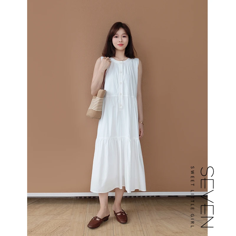 ⑧七七146小个子海边度假风无袖气质连衣裙女夏季显瘦背心裙小美说