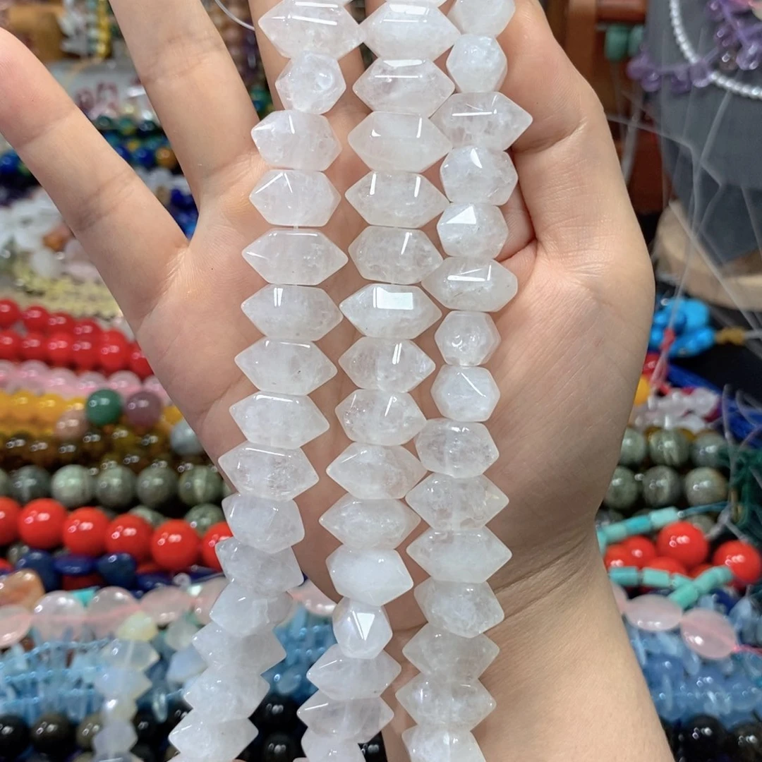 玛瑙/玉髓合金珠宝半成品白水晶双尖一条卡20有20颗