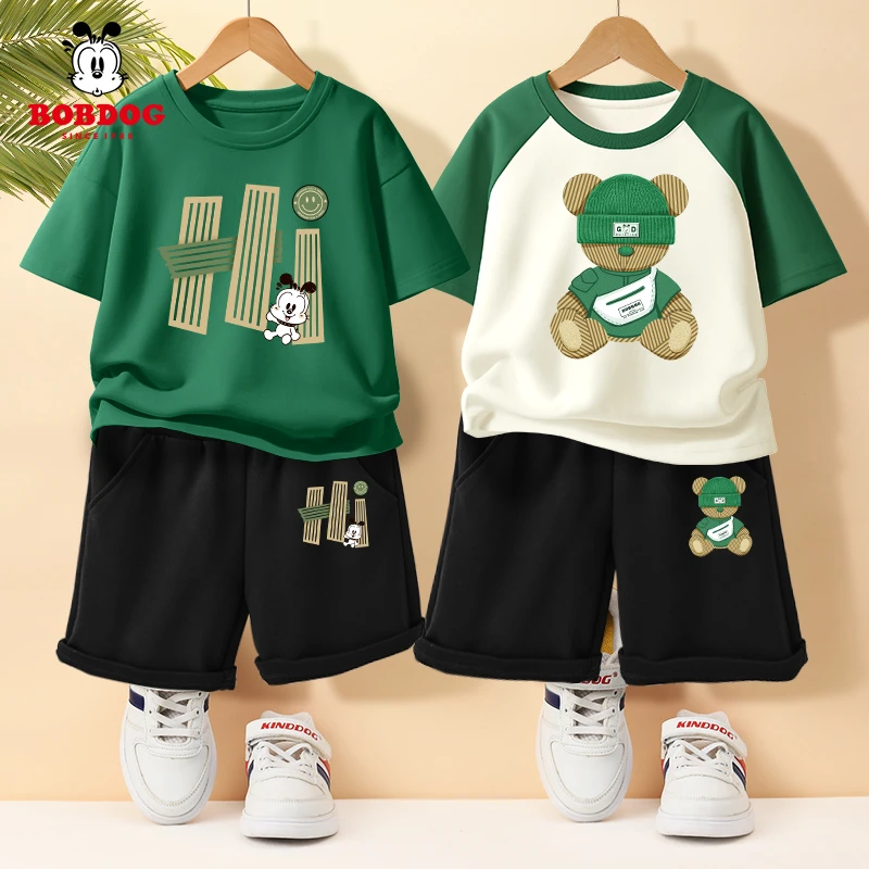 巴布豆卡乐男童夏装套装2025新款潮痞帅男孩夏季两件套儿童运动装