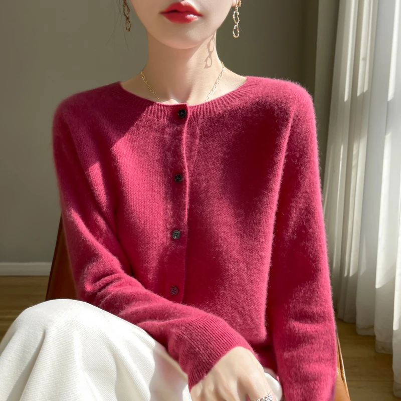 【反季清仓】纯羊毛开衫一线成衣澳洲羊毛外套四季可穿圆领宽松毛衣