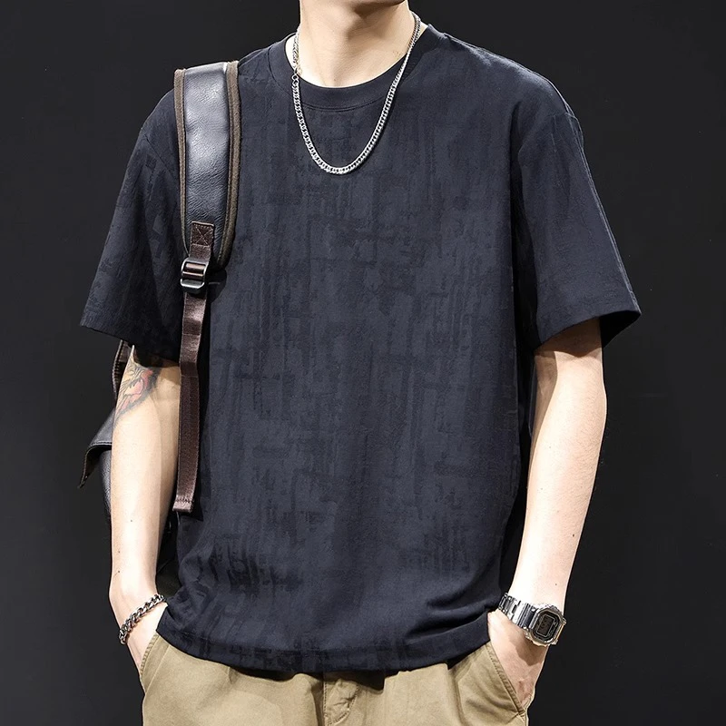 MR.MUDI/穆迪先生肌理感提花短袖t恤男夏季新款大码高端潮牌体恤