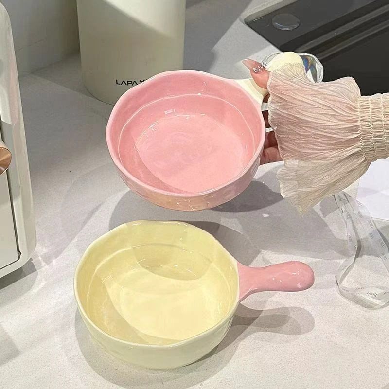 奶油风餐具高颜值手柄碗汤碗大号家用6英寸饭碗陶瓷泡面螺蛳粉碗L