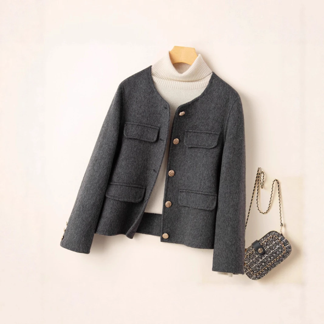 时尚短款双面小香风秋冬大衣春秋短外套西装呢子上衣新款2025年秋
